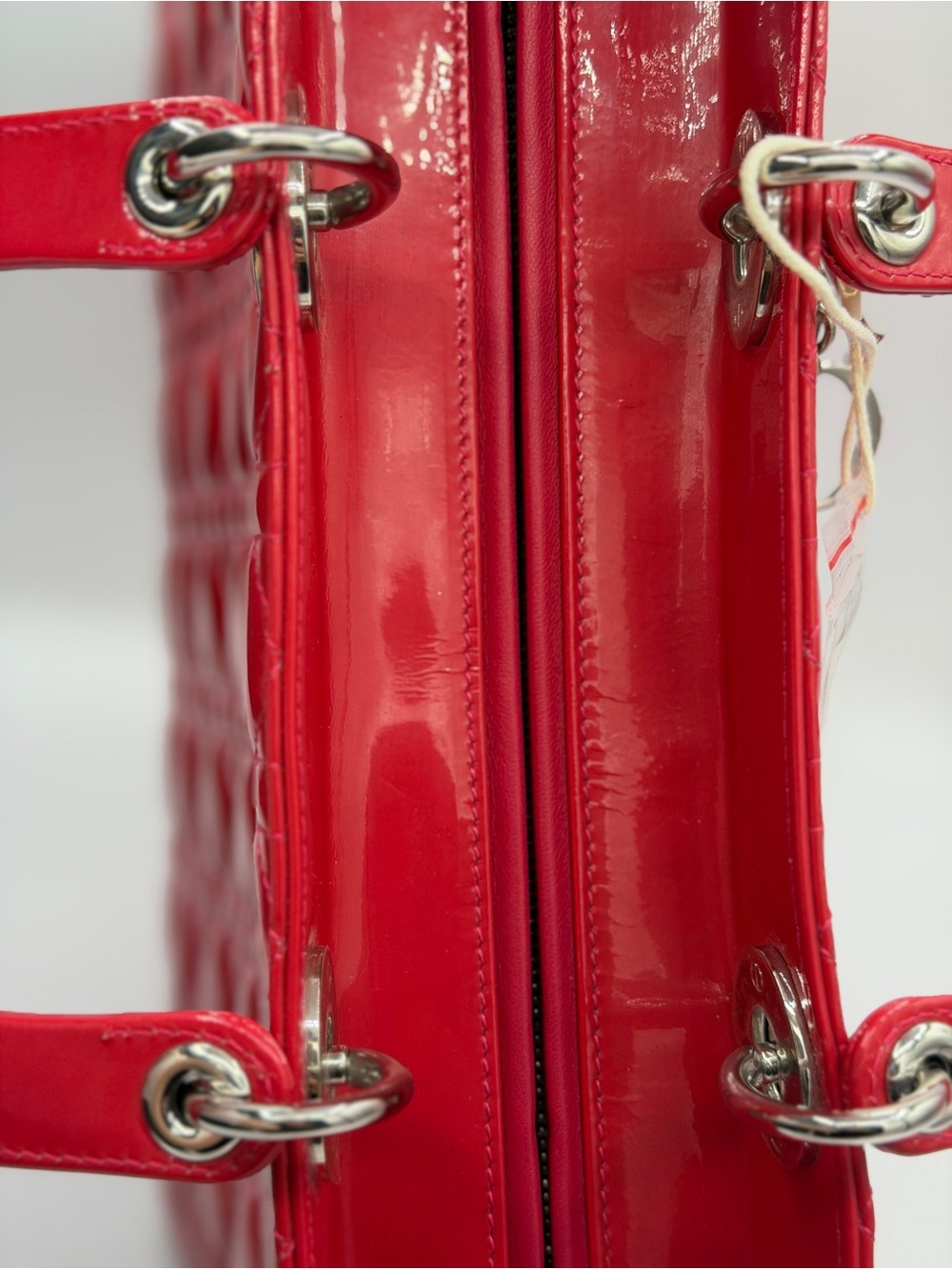 Authentic Christian Dior Large Lady Dior Patent Cannage Pink Red Patent Leather - Picture 7 of 16